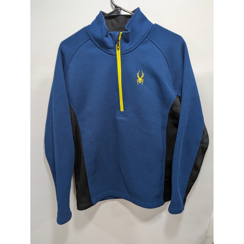Mens Spyder Waffle Knit 1/4 Zip Pullover Blue Black Outdoor Fleece Size Large L